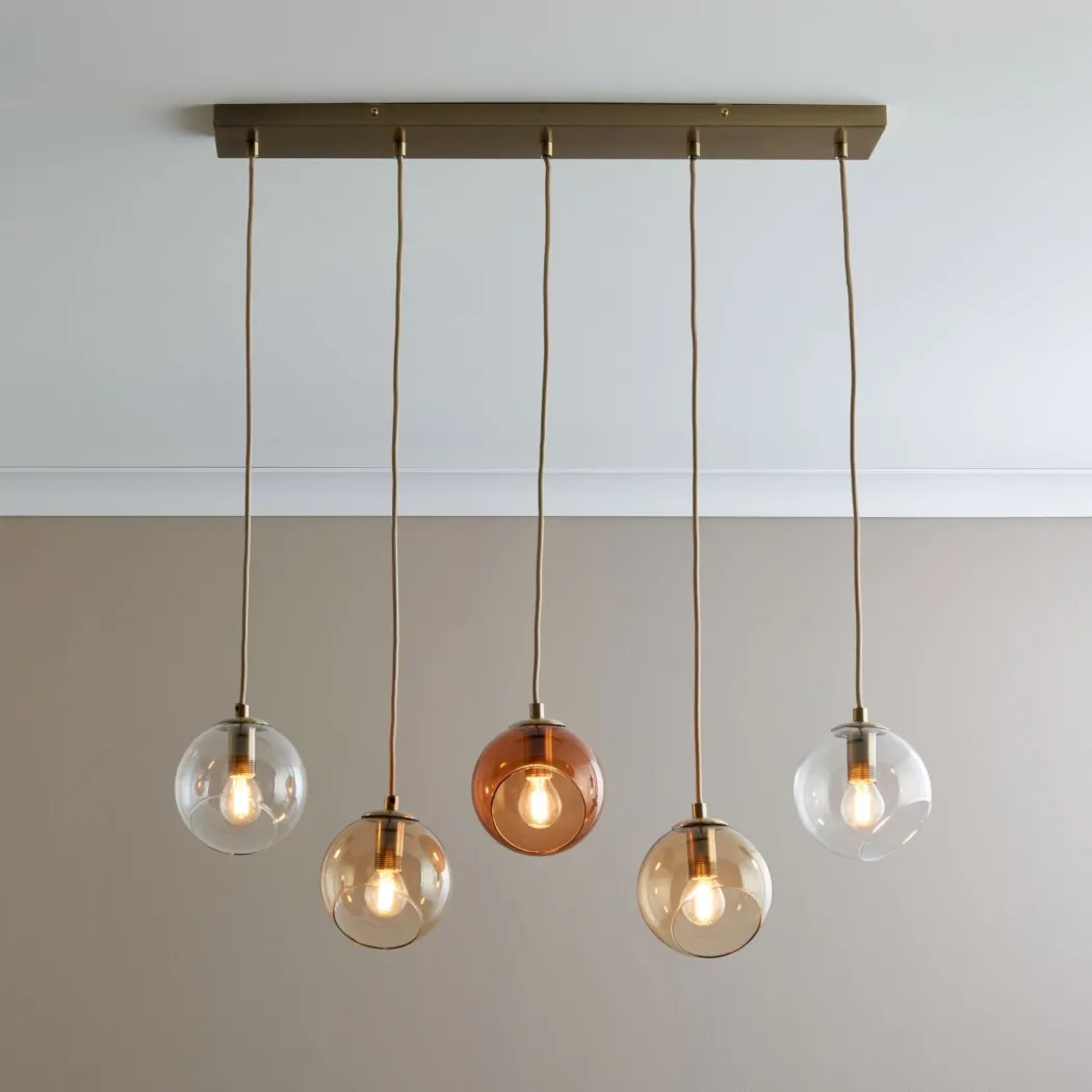 Branco 5 Light Antique Brass Ceiling Pendant Bar