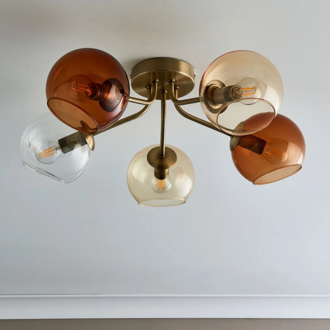 Branco 5 Light Antique Brass Semi Flush Ceiling Light