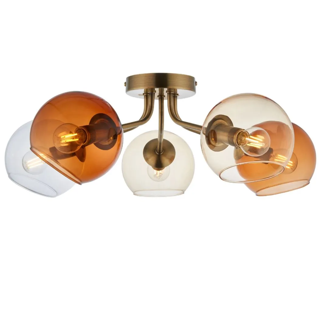 Branco 5 Light Antique Brass Semi Flush Ceiling Light