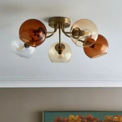 Branco 5 Light Antique Brass Semi Flush Ceiling Light