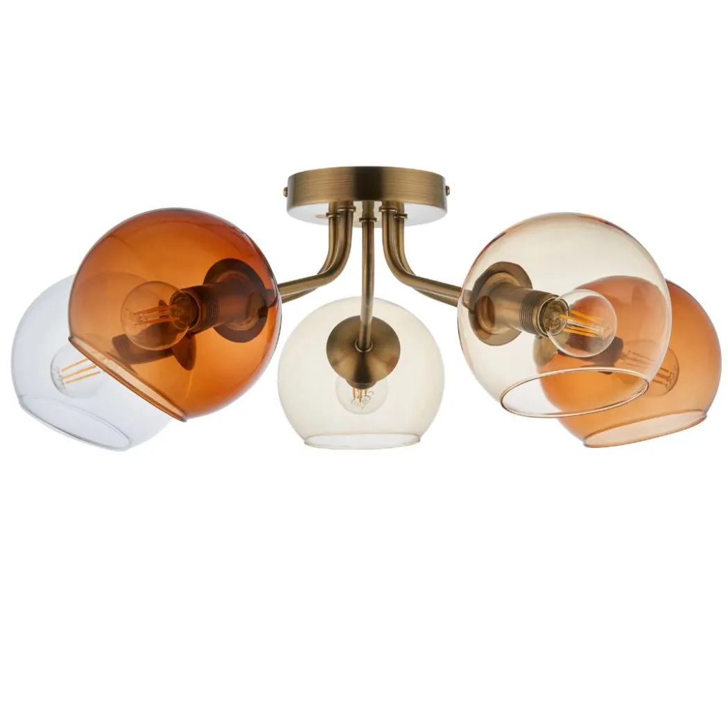 Branco 5 Light Antique Brass Semi Flush Ceiling Light