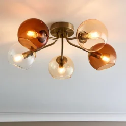 Branco 5 Light Antique Brass Semi Flush Ceiling Light