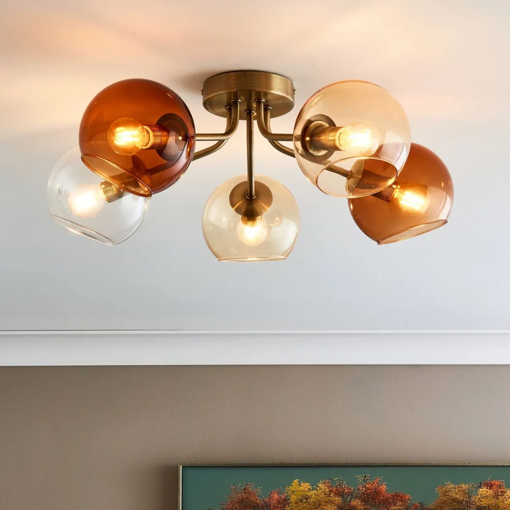 Branco 5 Light Antique Brass Semi Flush Ceiling Light