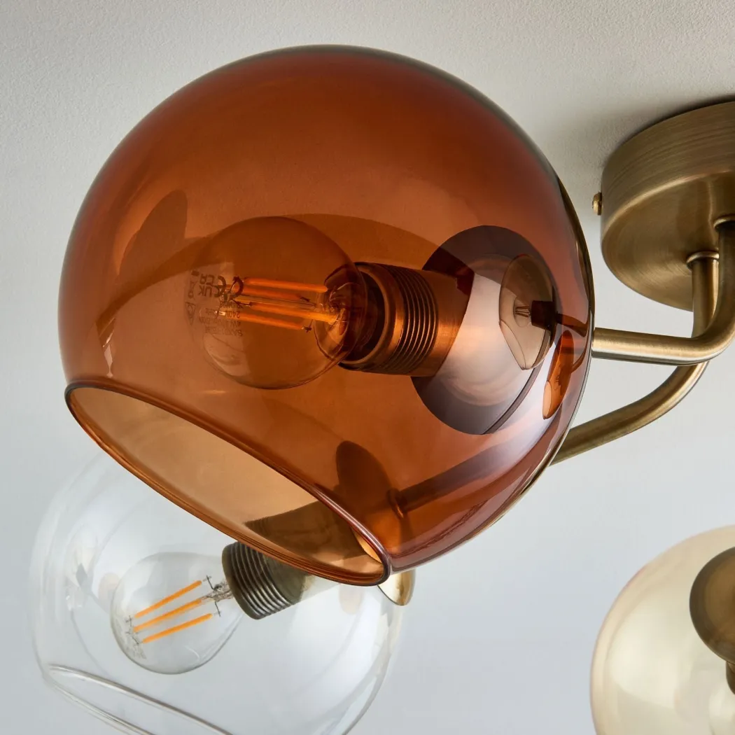 Branco 5 Light Antique Brass Semi Flush Ceiling Light