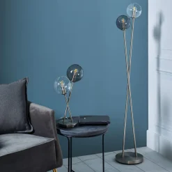 Branco 2 Light Chrome & Smoked Glass Table Lamp