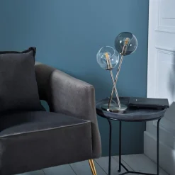 Branco 2 Light Chrome & Smoked Glass Table Lamp