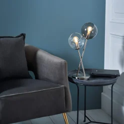 Branco 2 Light Chrome & Smoked Glass Table Lamp