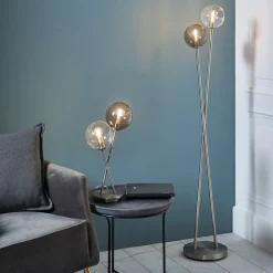 Branco 2 Light Chrome & Smoked Glass Table Lamp