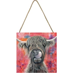Brian the Highland Cow Small Wooden Hanging Block