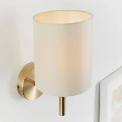 Brio Antique Brass Wall Light with Cream Shade