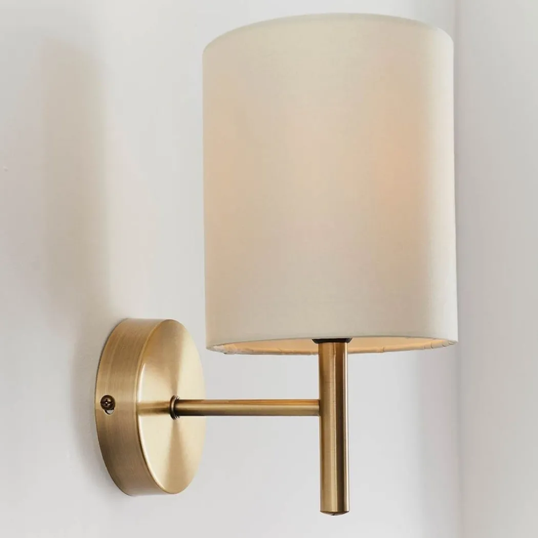 Brio Antique Brass Wall Light with Cream Shade