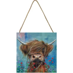 Bruce the Highland Cow Small Wooden Hanging Block