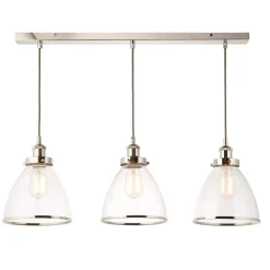 Brunswick 3 Light Nickel & Glass Ceiling Pendant Bar