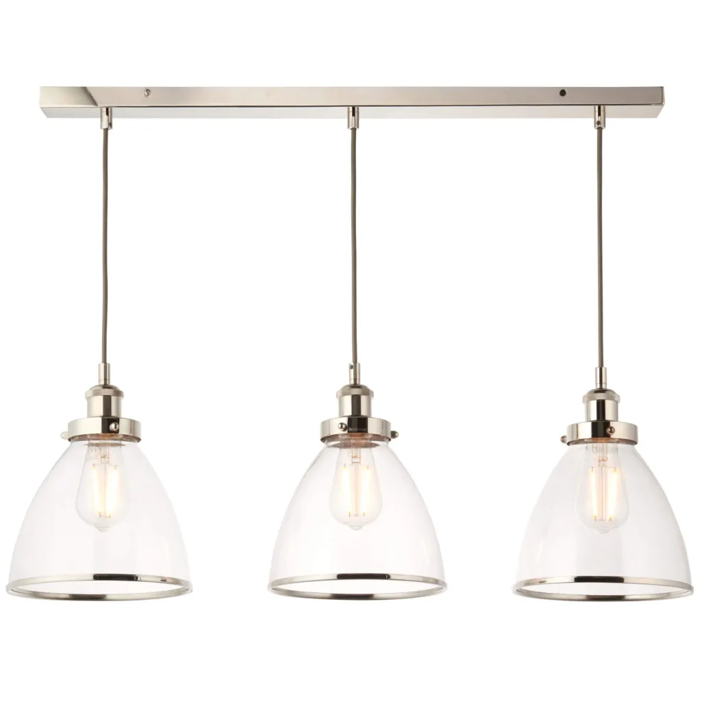 Brunswick 3 Light Nickel & Glass Ceiling Pendant Bar
