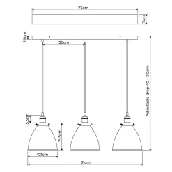 Brunswick 3 Light Nickel & Glass Ceiling Pendant Bar