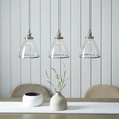 Brunswick 3 Light Nickel & Glass Ceiling Pendant Bar