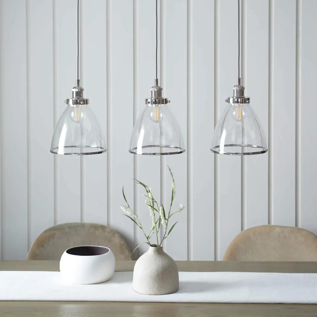 Brunswick 3 Light Nickel & Glass Ceiling Pendant Bar