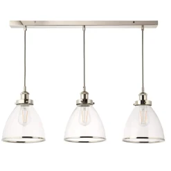 Brunswick 3 Light Nickel & Glass Ceiling Pendant Bar