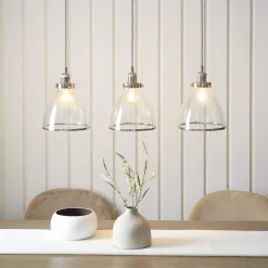 Brunswick 3 Light Nickel & Glass Ceiling Pendant Bar
