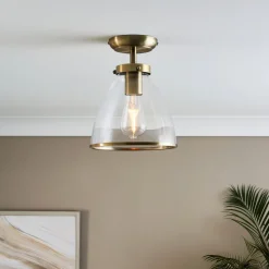 Brunswick Antique Brass & Glass Flush Ceiling Light