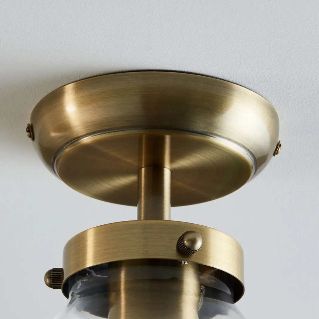 Brunswick Antique Brass & Glass Flush Ceiling Light
