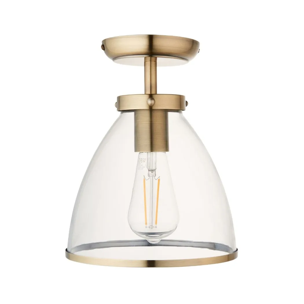 Brunswick Antique Brass & Glass Flush Ceiling Light