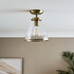 Brunswick Antique Brass & Glass Flush Ceiling Light