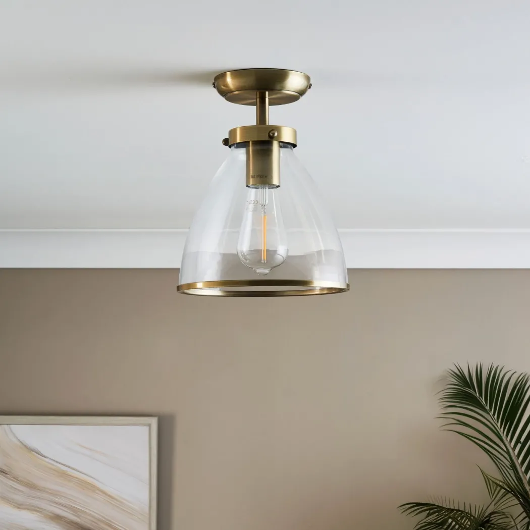 Brunswick Antique Brass & Glass Flush Ceiling Light
