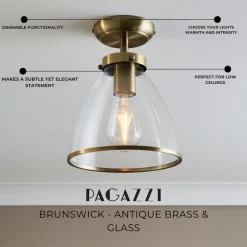 Brunswick Antique Brass & Glass Flush Ceiling Light