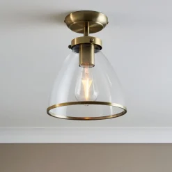 Brunswick Antique Brass & Glass Flush Ceiling Light