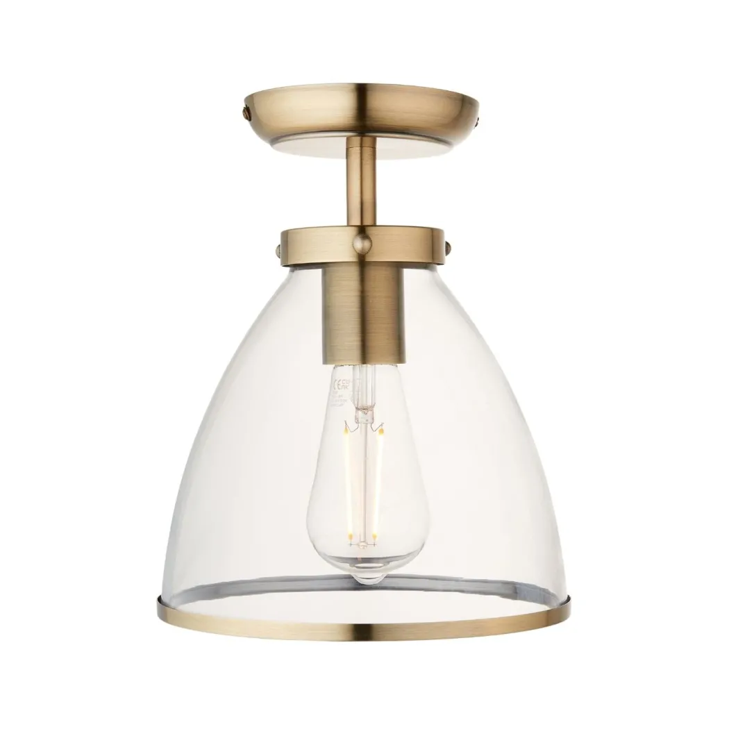 Brunswick Antique Brass & Glass Flush Ceiling Light