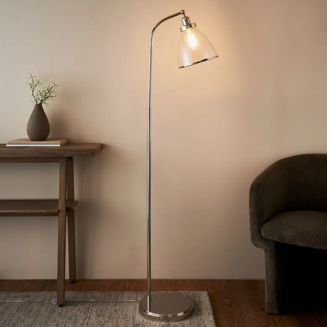 Brunswick Polished Nickel & Glass Task Floor Lamp