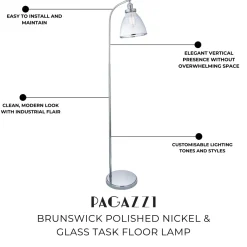 Brunswick Polished Nickel & Glass Task Floor Lamp