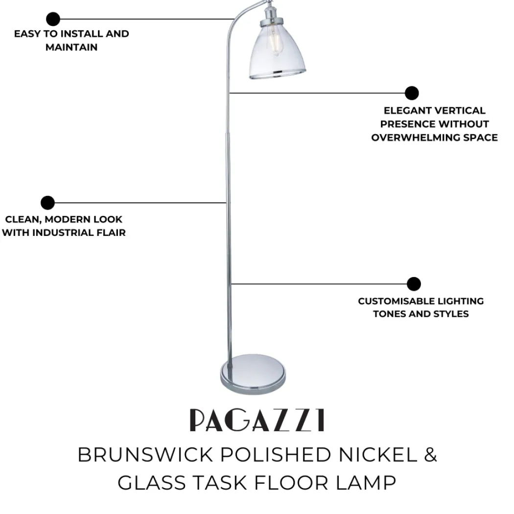 Brunswick Polished Nickel & Glass Task Floor Lamp