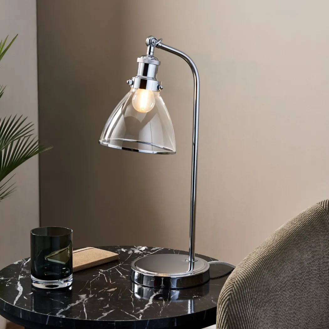 Brunswick Polished Nickel & Glass Desk Table Lamp