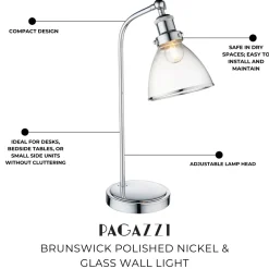 Brunswick Polished Nickel & Glass Desk Table Lamp