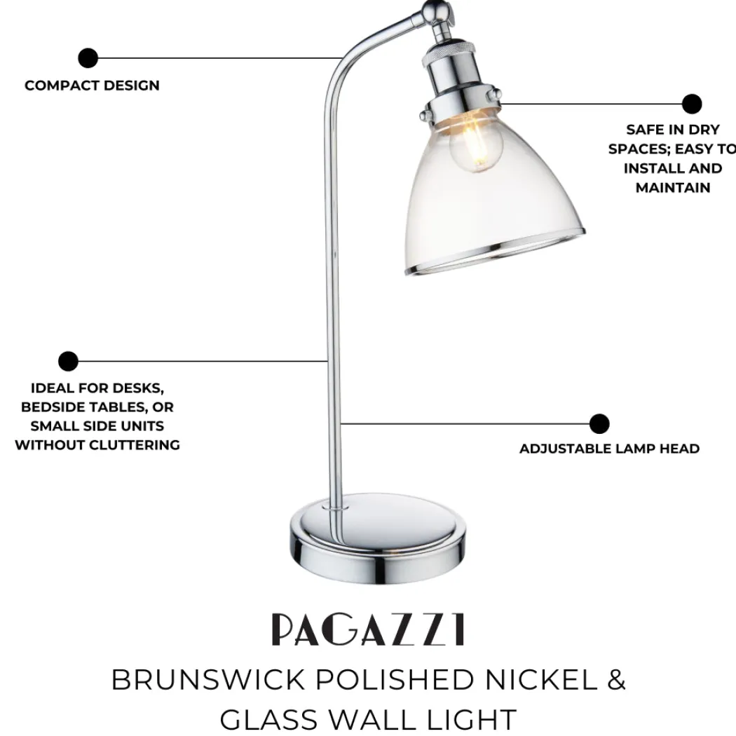 Brunswick Polished Nickel & Glass Desk Table Lamp
