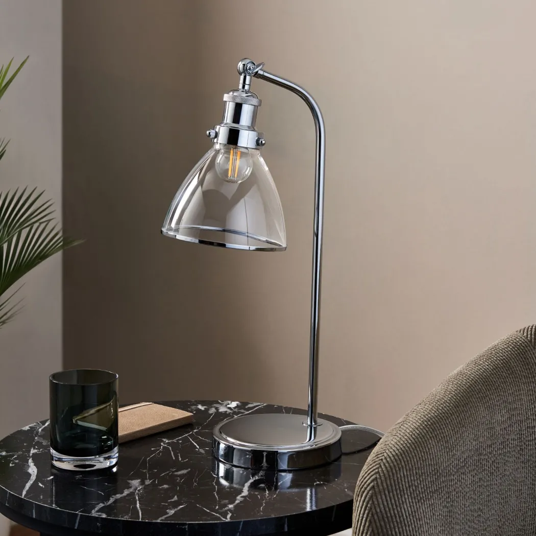 Brunswick Polished Nickel & Glass Desk Table Lamp
