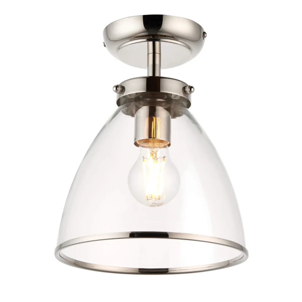 Brunswick Satin Nickel and Clear Glass Semi-Flush Ceiling Light