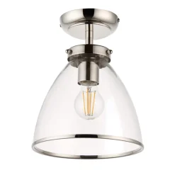 Brunswick Satin Nickel and Clear Glass Semi-Flush Ceiling Light