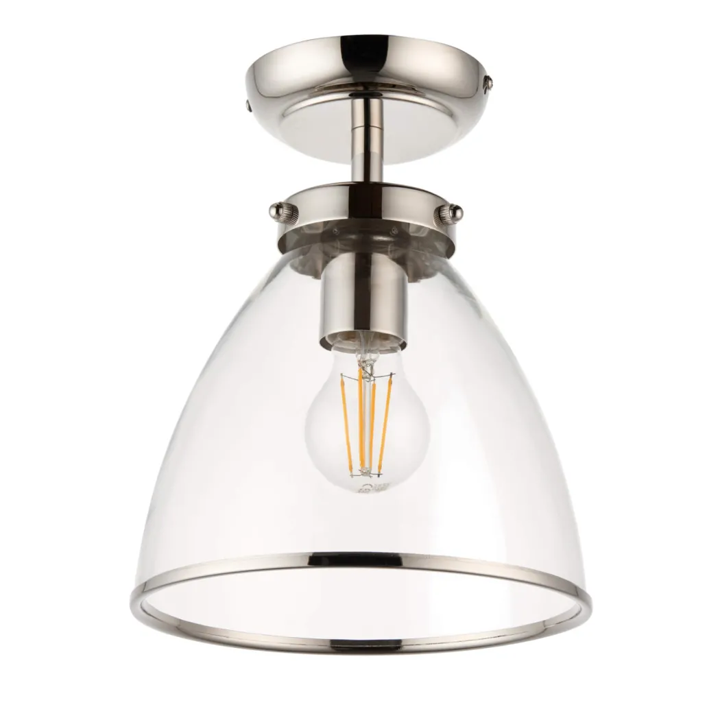 Brunswick Satin Nickel and Clear Glass Semi-Flush Ceiling Light