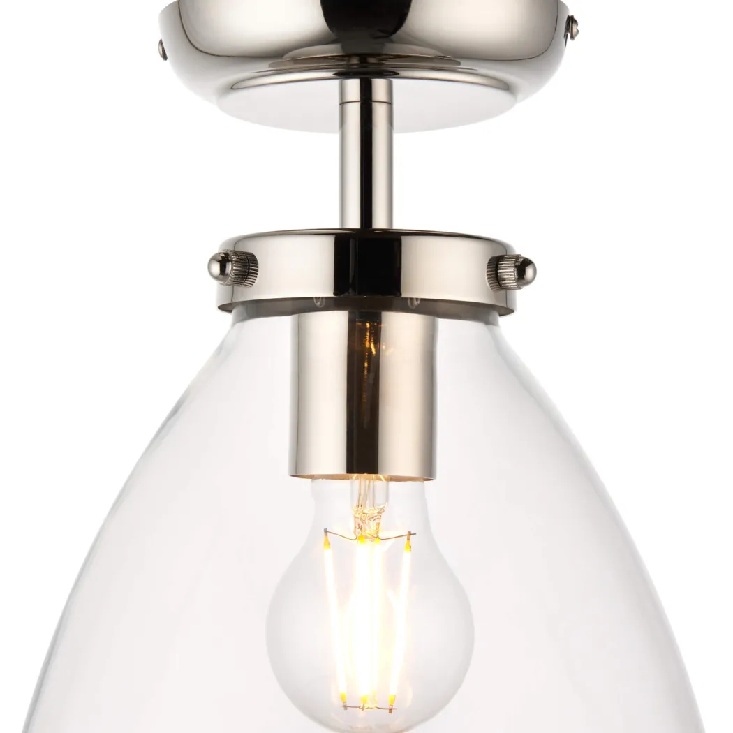 Brunswick Satin Nickel and Clear Glass Semi-Flush Ceiling Light