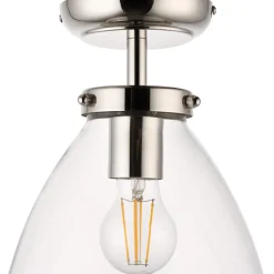 Brunswick Satin Nickel and Clear Glass Semi-Flush Ceiling Light