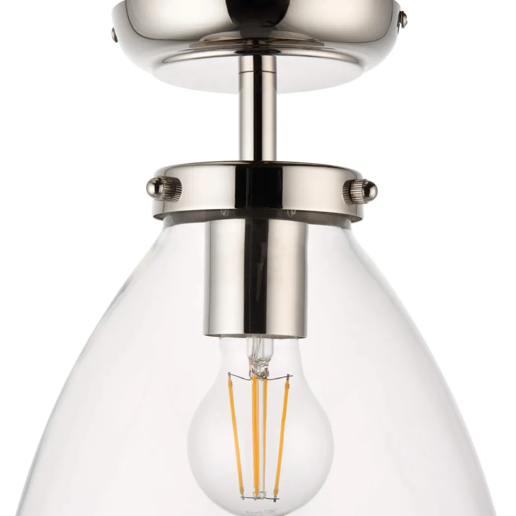 Brunswick Satin Nickel and Clear Glass Semi-Flush Ceiling Light