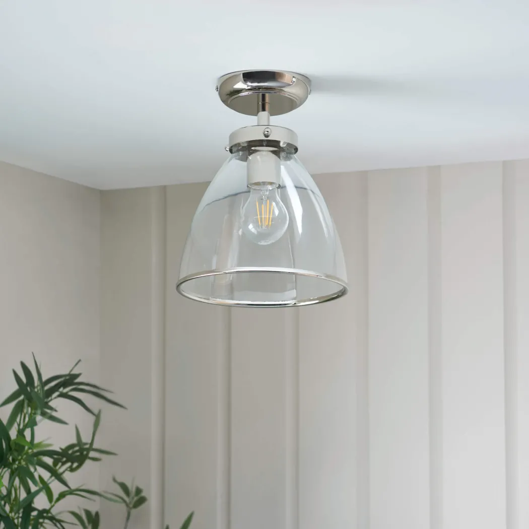 Brunswick Satin Nickel and Clear Glass Semi-Flush Ceiling Light