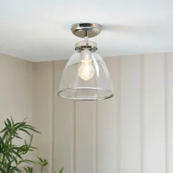 Brunswick Satin Nickel and Clear Glass Semi-Flush Ceiling Light