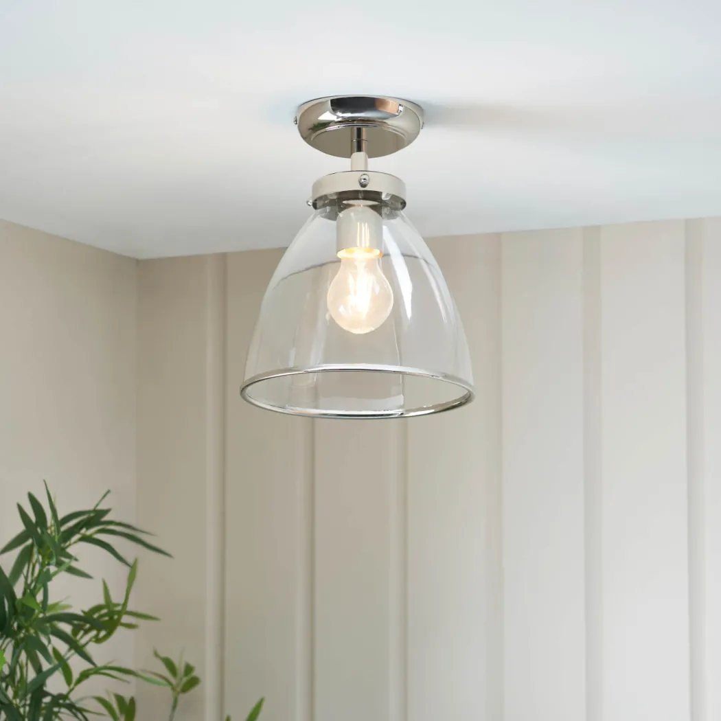 Brunswick Satin Nickel and Clear Glass Semi-Flush Ceiling Light