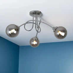 Bungo 3 Light Polished Chrome & Smoked Glass Semi Flush Ceiling Light