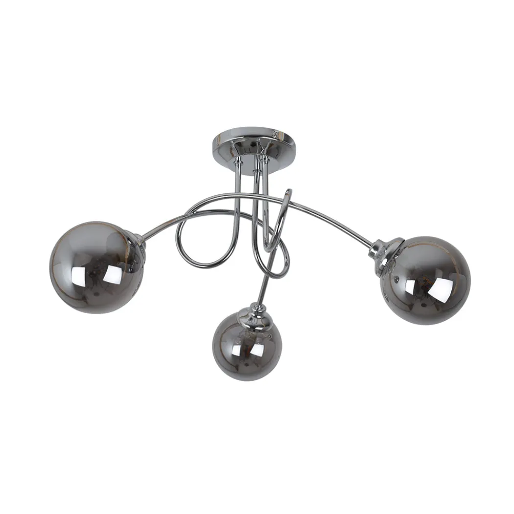 Bungo 3 Light Polished Chrome & Smoked Glass Semi Flush Ceiling Light