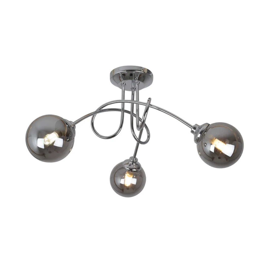Bungo 3 Light Polished Chrome & Smoked Glass Semi Flush Ceiling Light